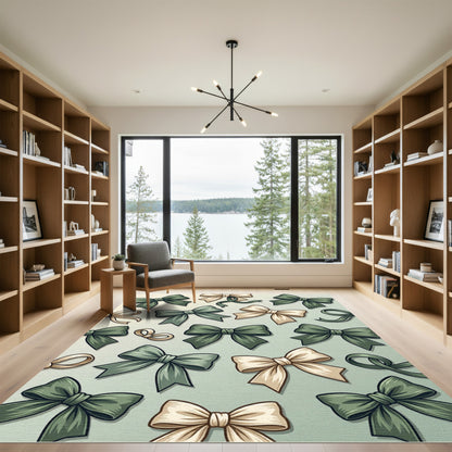 Sage and Cream Elegant Ribbon Bows Rug
