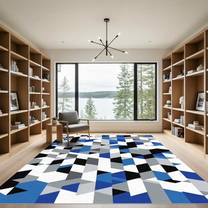 Geometric Blocks Blue White Gray Rug