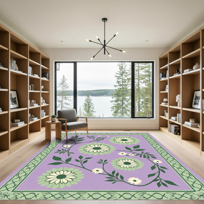 Pastel Lavender Green Floral Vines Rug
