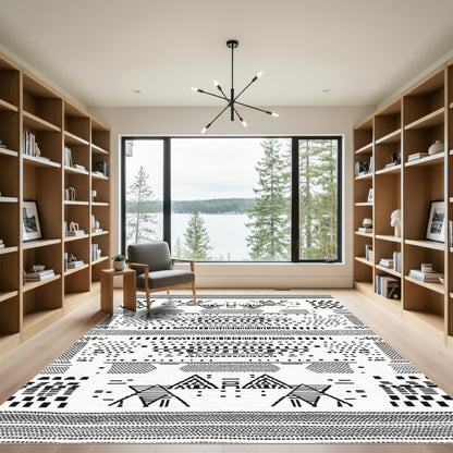 Bold Tribal Geometric Black White Rug