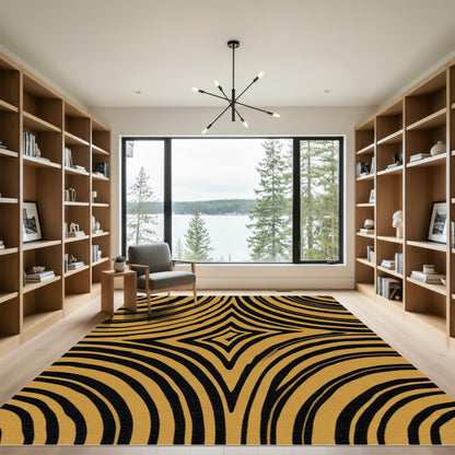 Golden Black Curved Lines Rhombus Rug