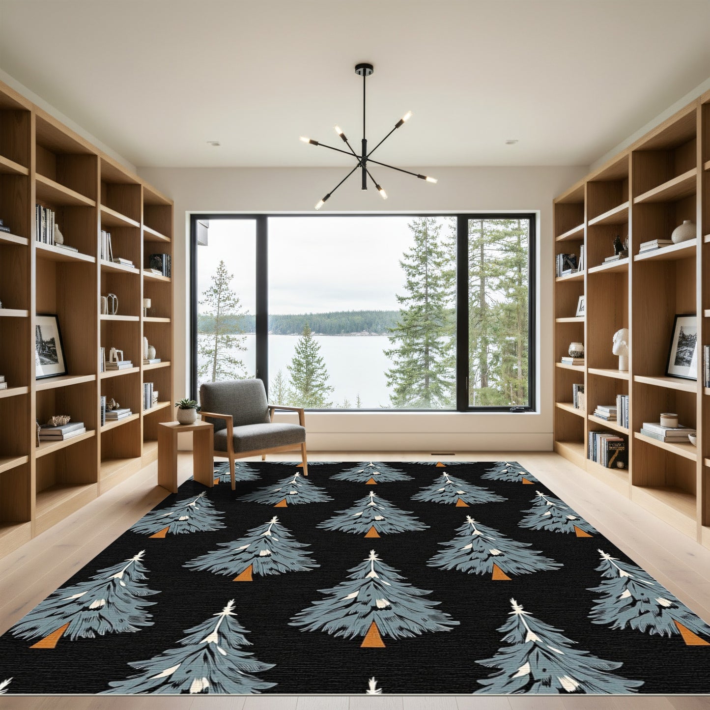 Gray Pine Forest Repeating Trees Rug