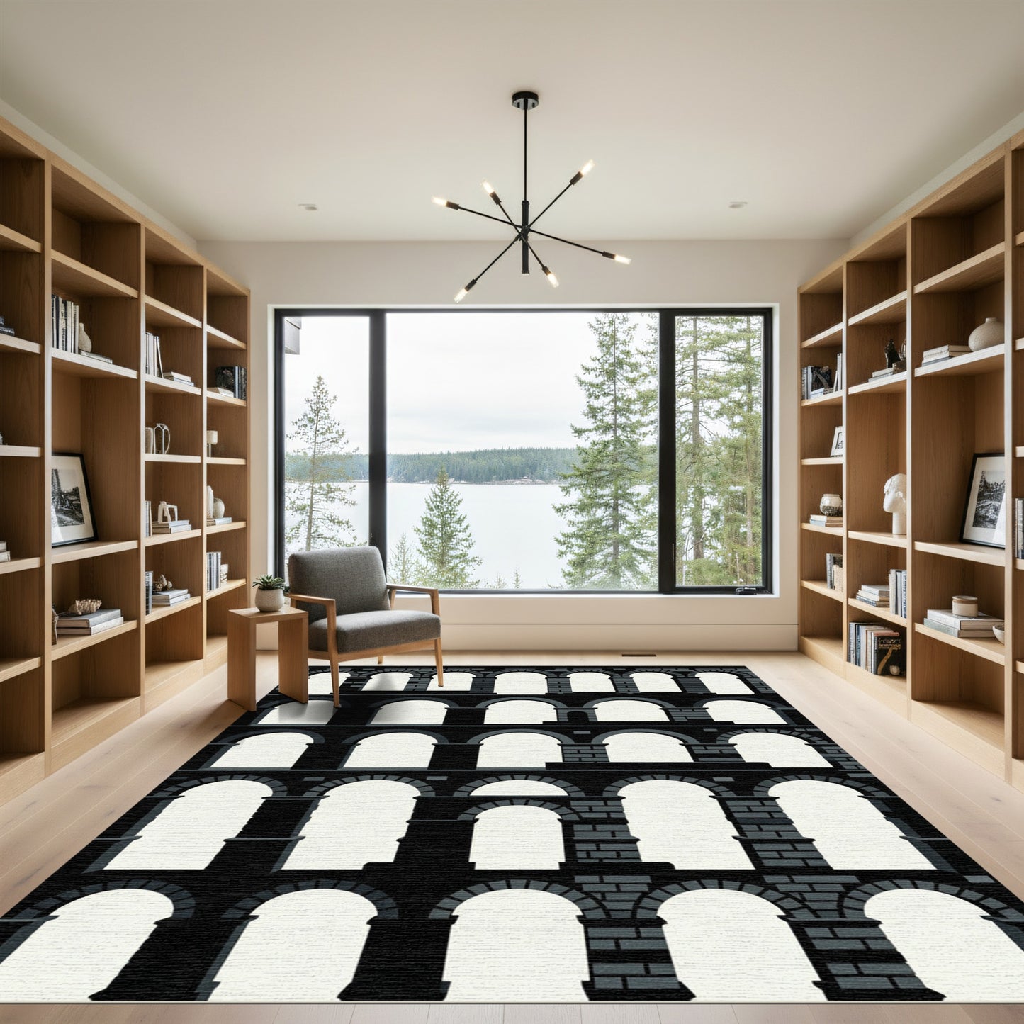 Monochromatic Arches Architectural Landscape Rug