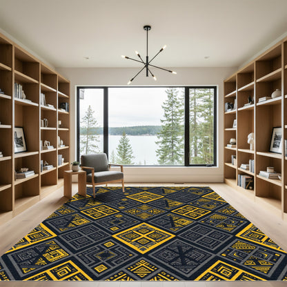 Bold Golden Black Tribal Diamond Rug