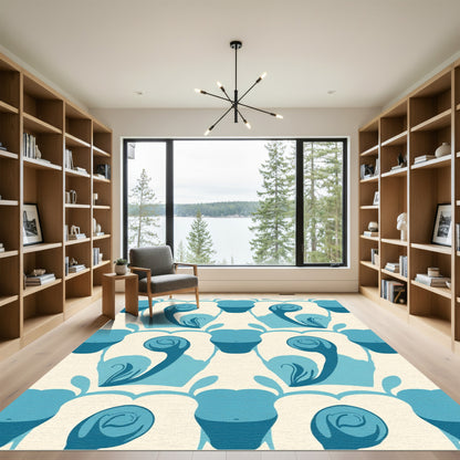 Aqua Swirl Tiled Organic Forms Rug