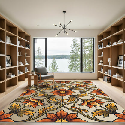Ornate Amber Floral Vine Rug
