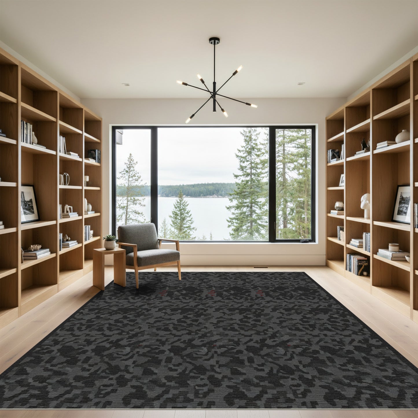 Charcoal Black Feline Abstract Rug