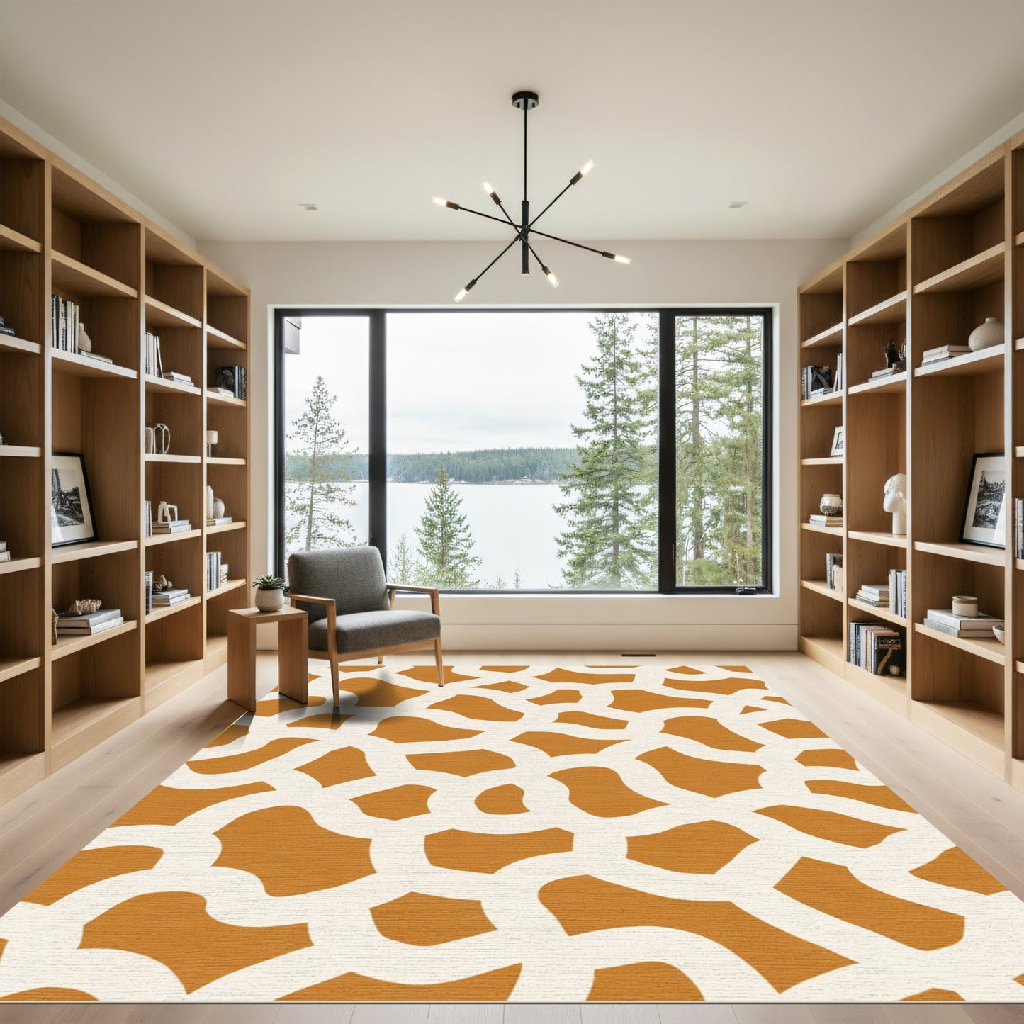 Brown cream organic linked shapes Rug