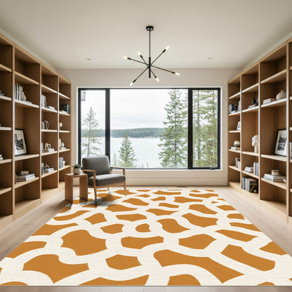 Brown cream organic linked shapes Rug