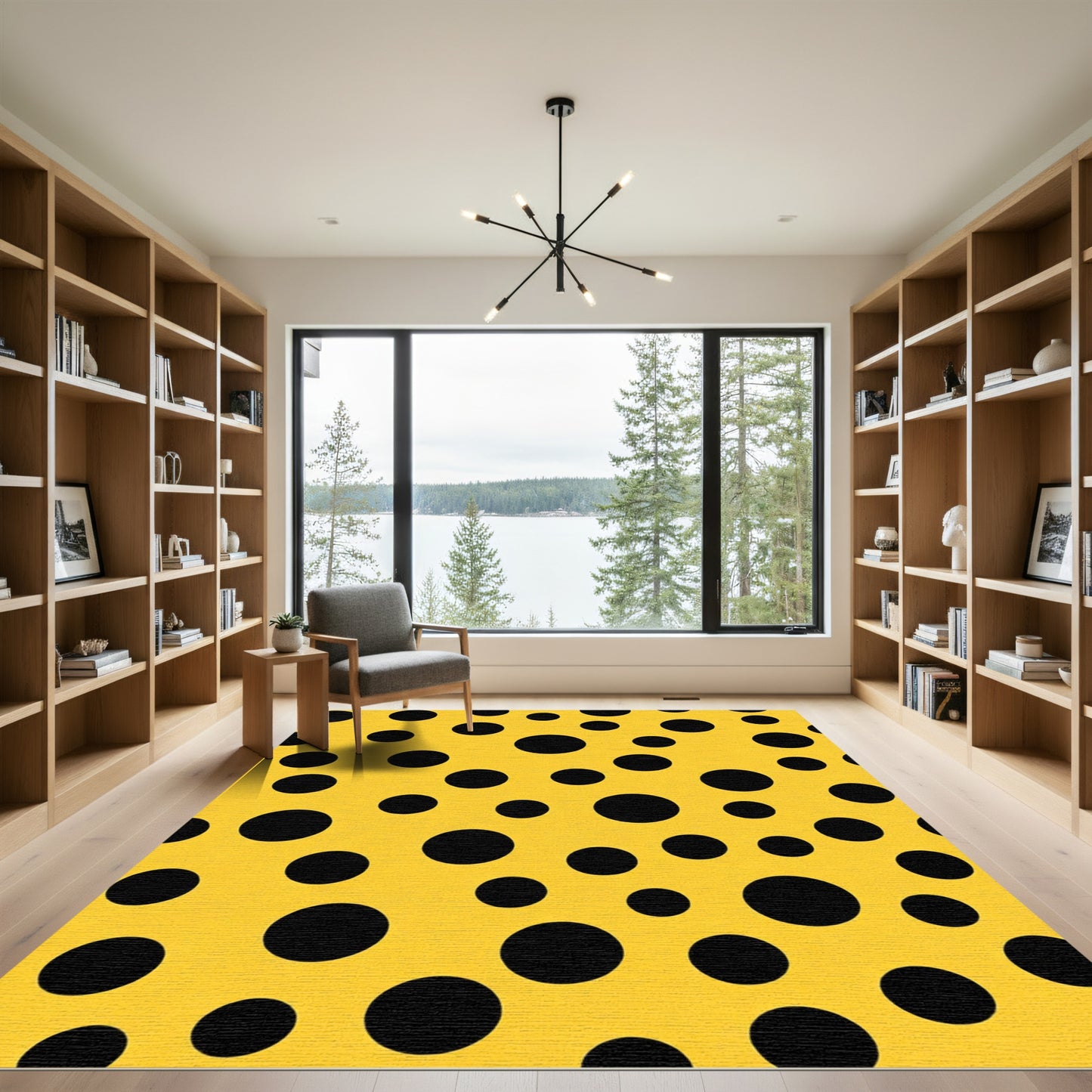 Golden Yellow Black Polka Dot Rug