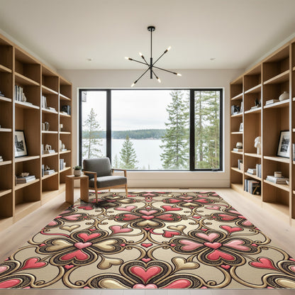 Golden Pink Heart Filigree Collection Rug