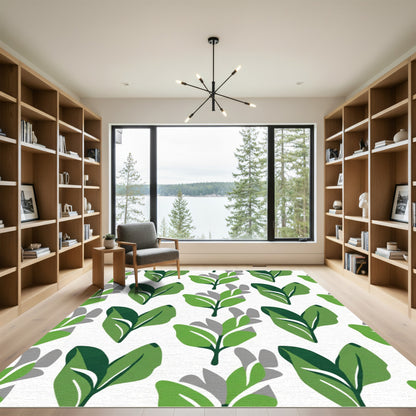 Vibrant Green Leafy Branch Pattern Rug