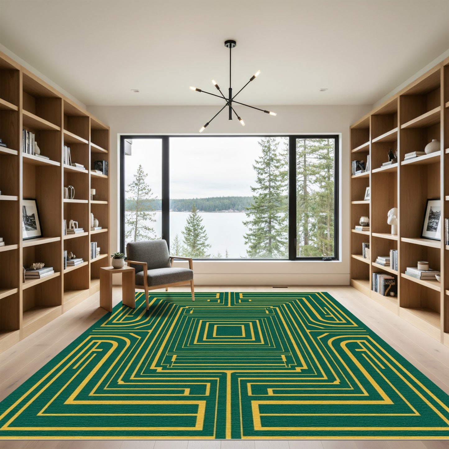Green Gold Geometric Overlay Rug