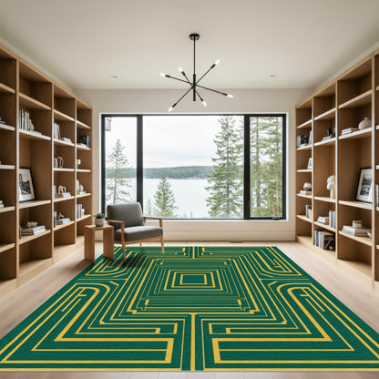 Green Gold Geometric Overlay Rug