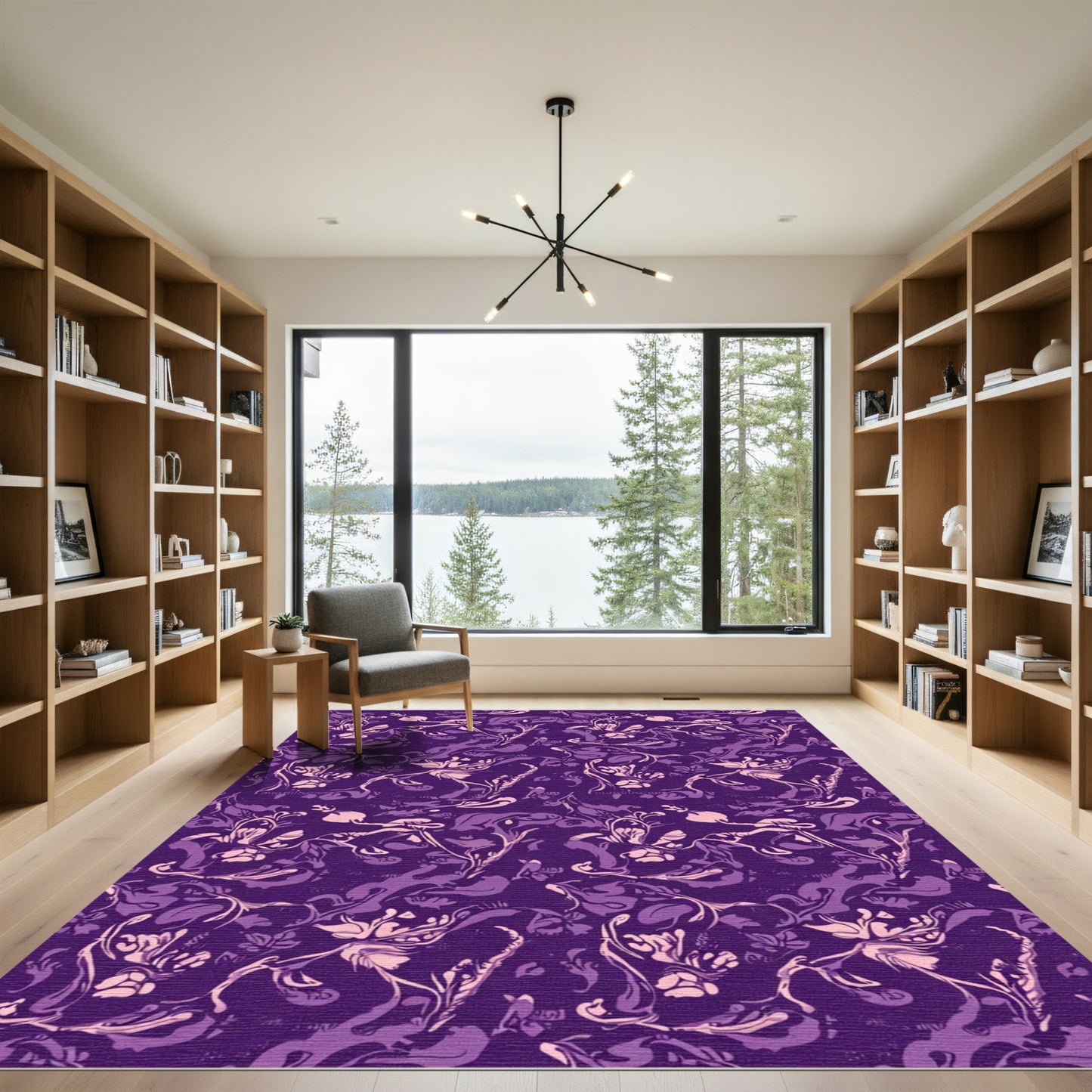 Ornate Violet Floral Vine Overlay Rug