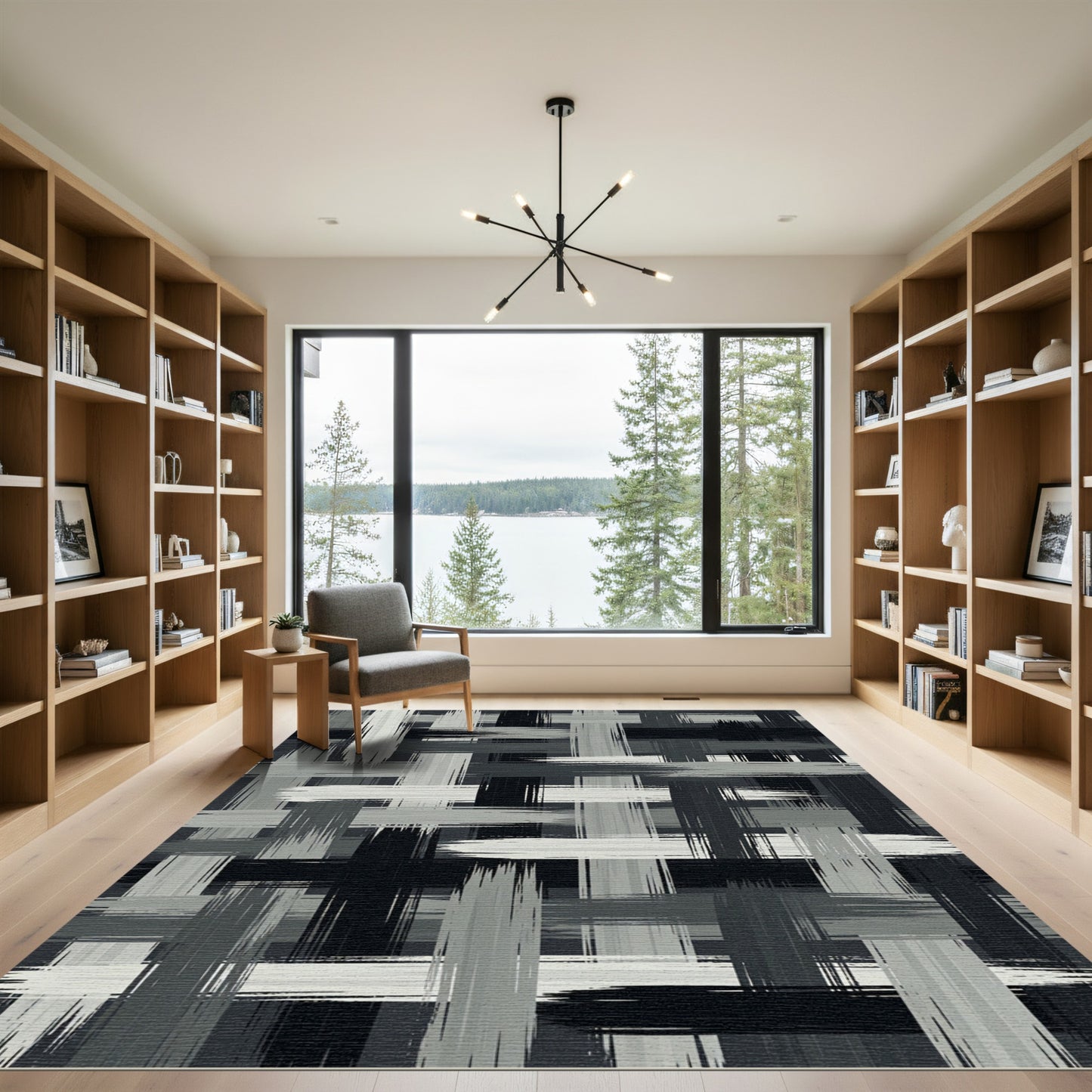 Textured Gray and Black Crosshatch Rug
