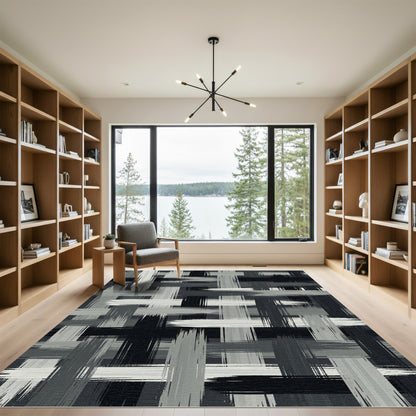Textured Gray and Black Crosshatch Rug