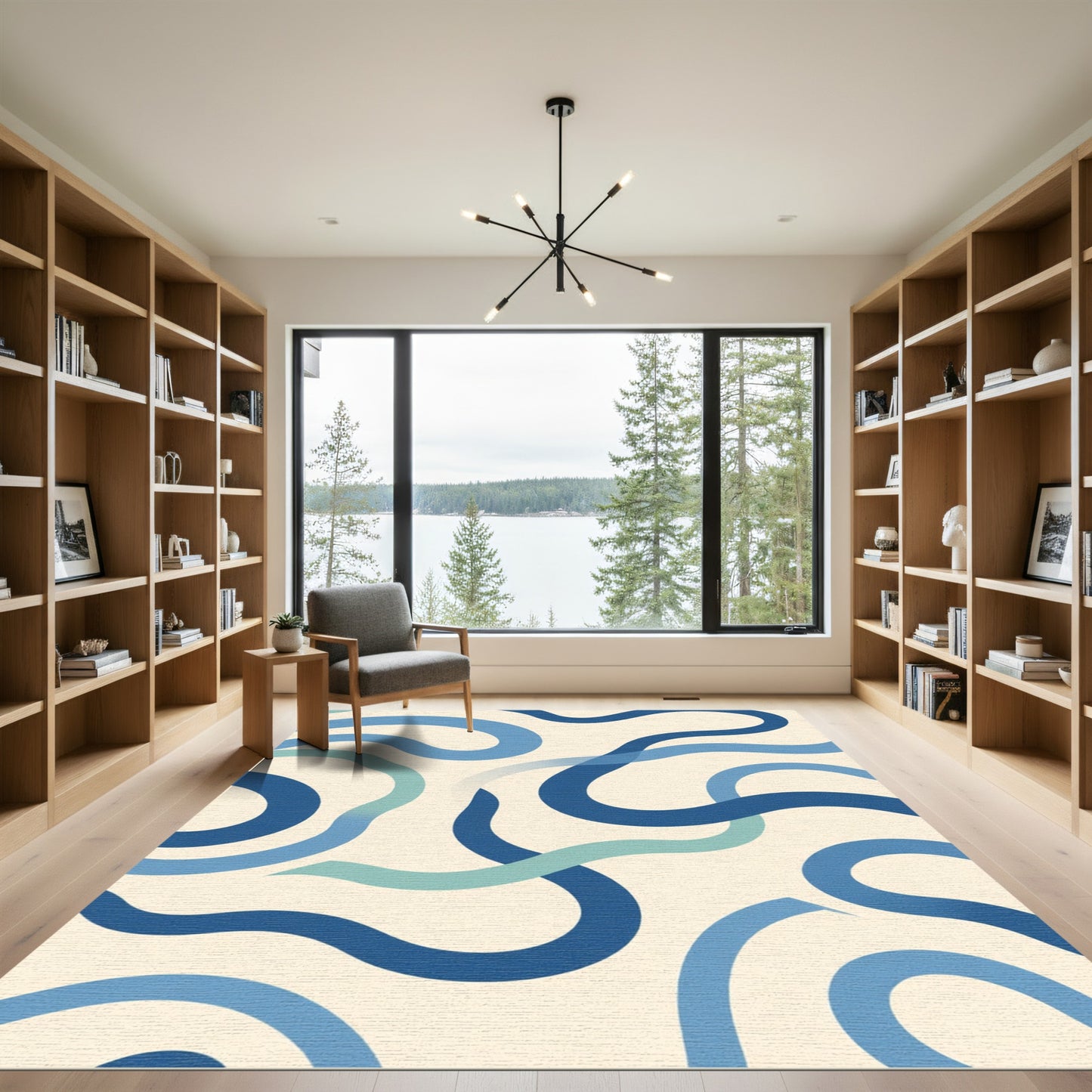 Oceanic Blue Swirl Ribbon Rug