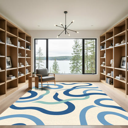 Oceanic Blue Swirl Ribbon Rug