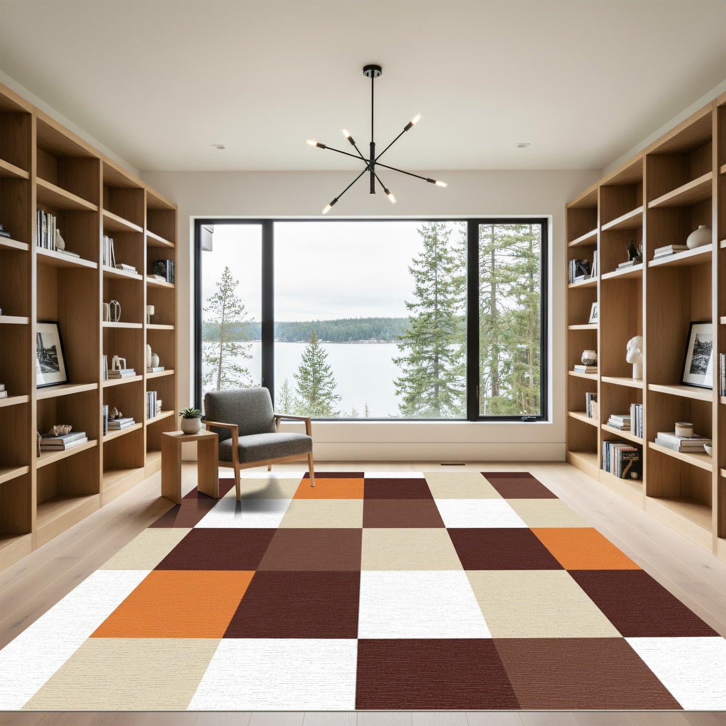 Warm Toned Gingham Abstract Squares Rug