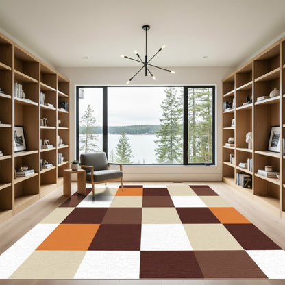 Warm Toned Gingham Abstract Squares Rug