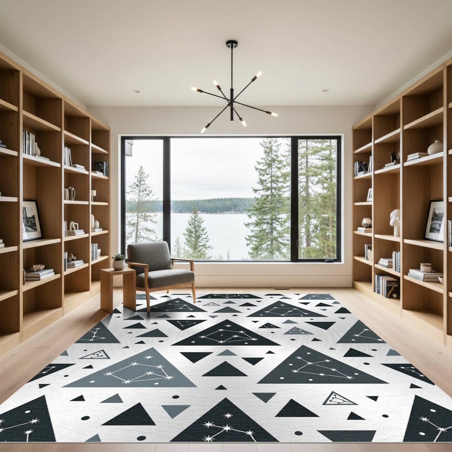Cosmic Gray Triangle Constellation Rug