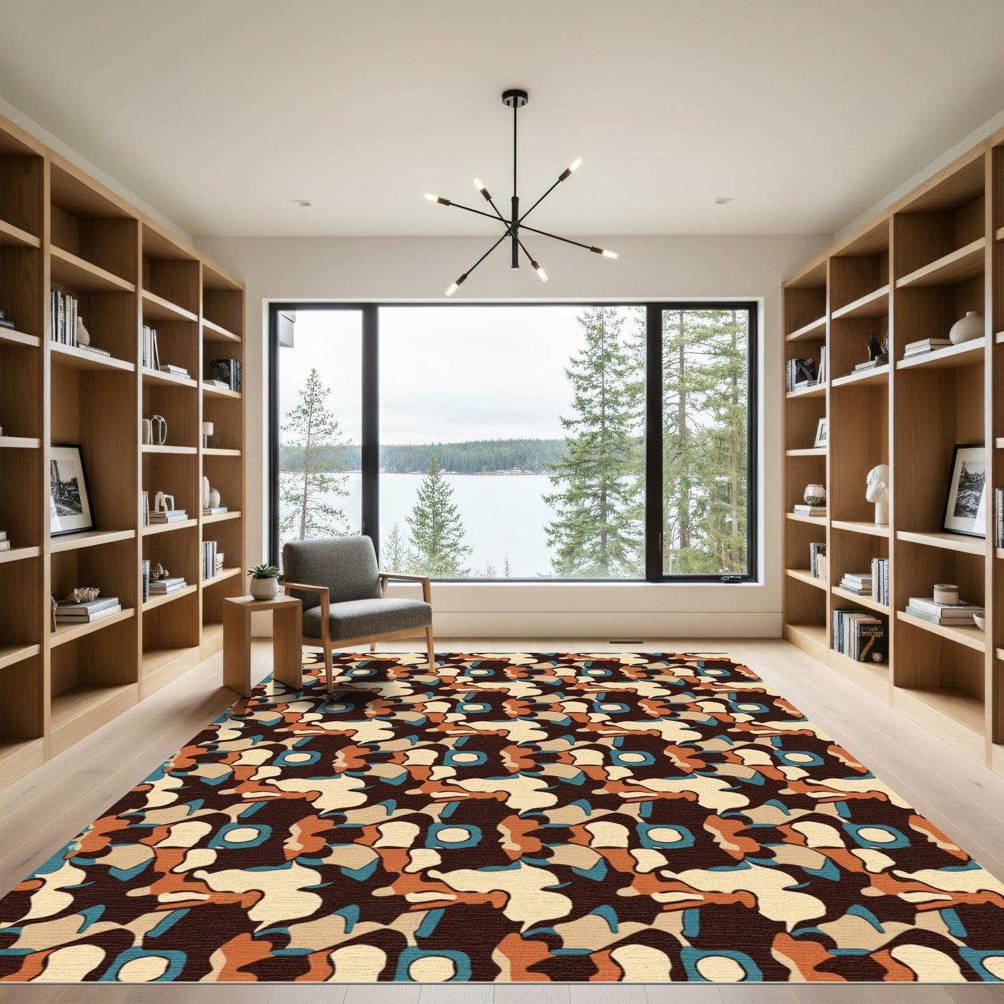 Abstract Camouflage Ochre Blue Rug