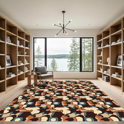 Abstract Camouflage Ochre Blue Rug