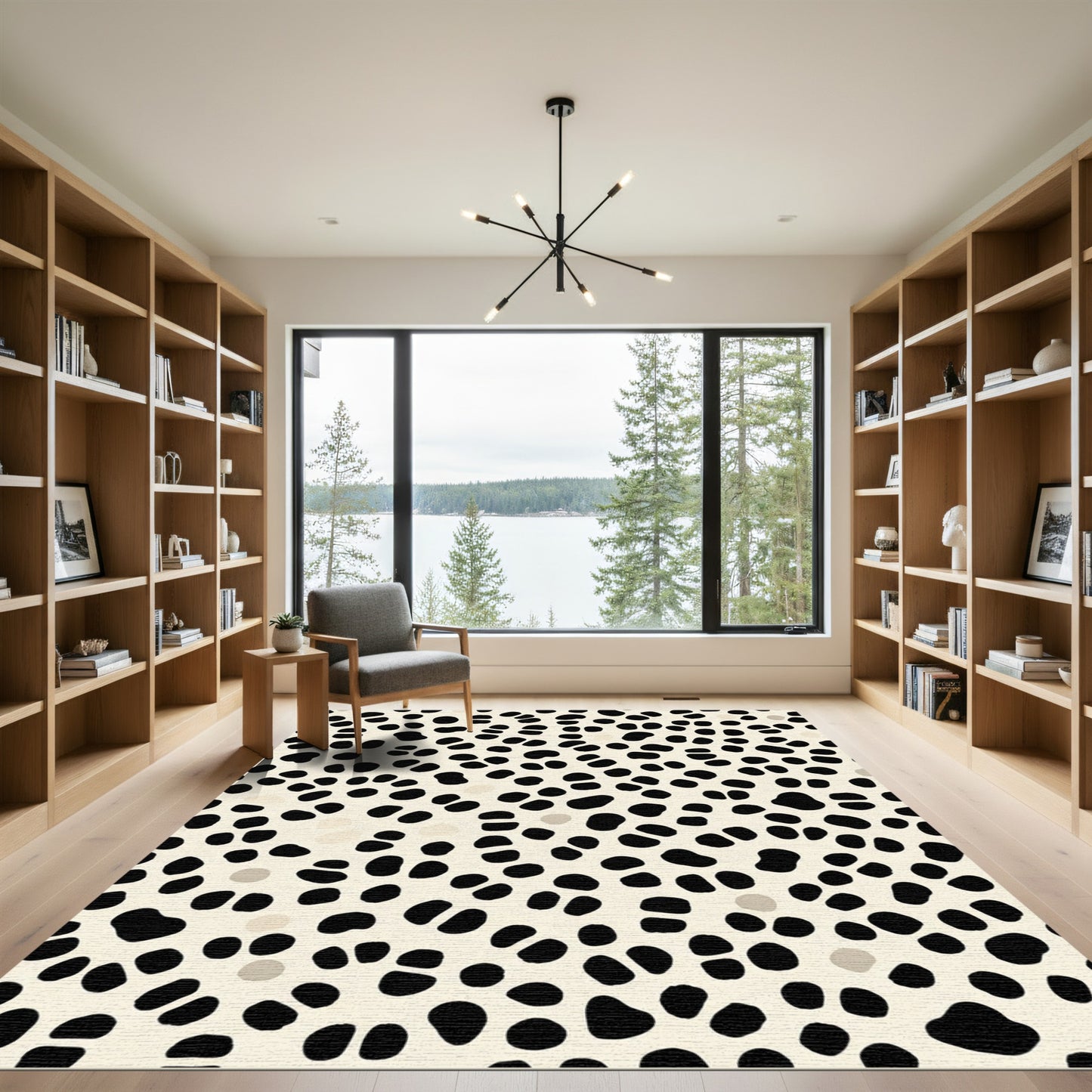 Spotted Cream Black Contemporary Irregular Rug