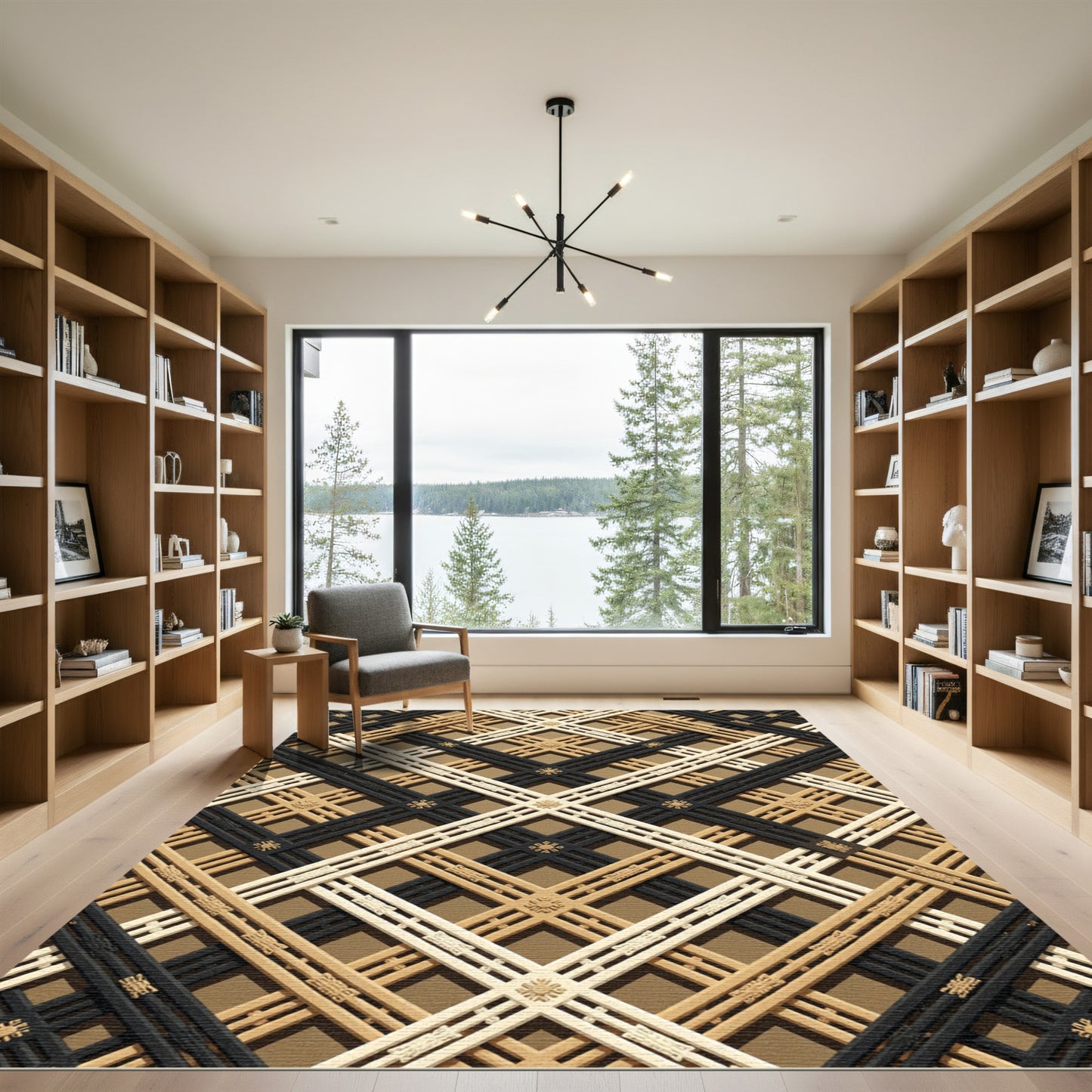 Geometric Lattice Diamond Weave Rug