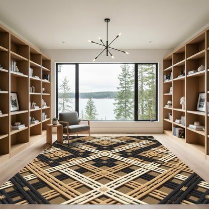 Geometric Lattice Diamond Weave Rug