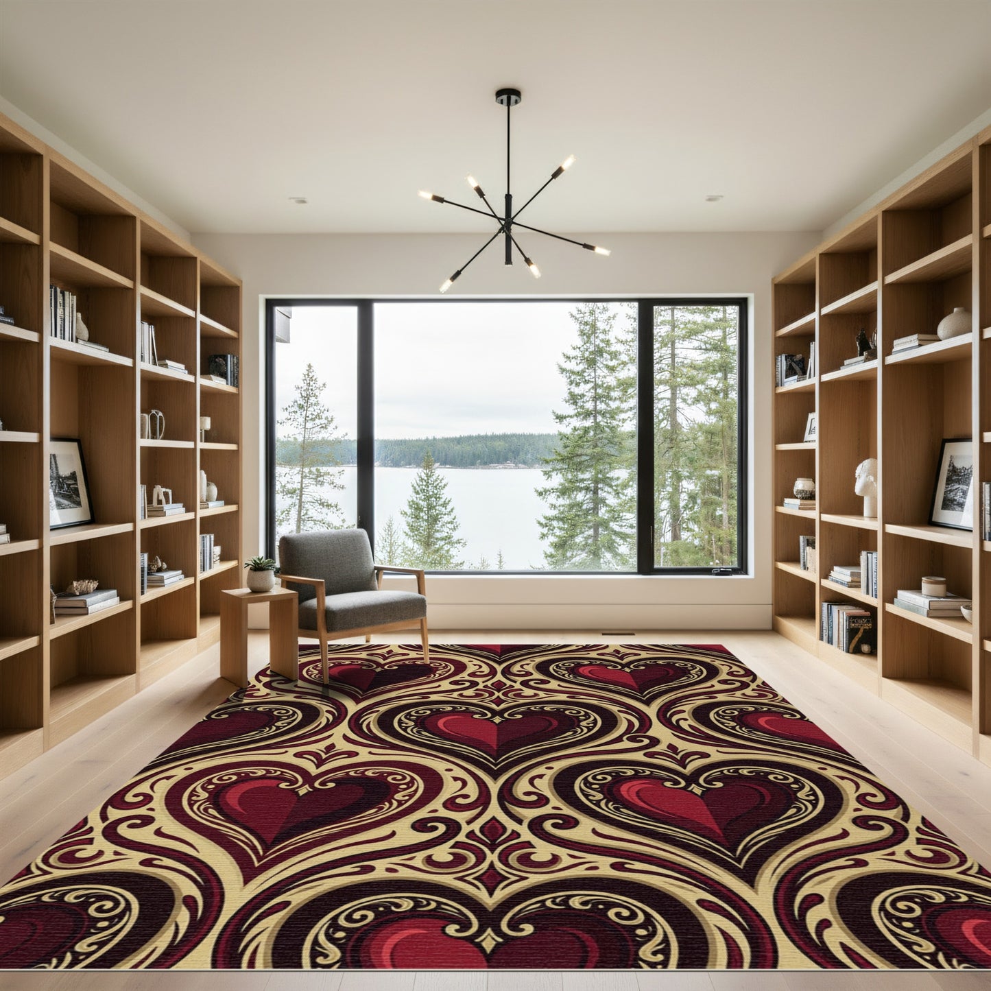 Regal Crimson Hearts Swirls Rug