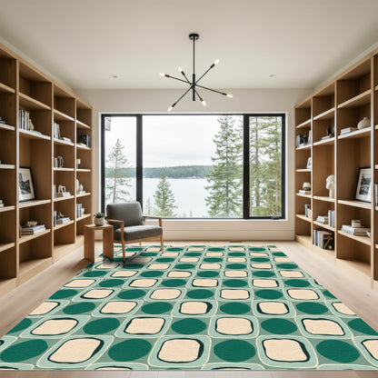 Teal Cream Organic Grid Layout Rug
