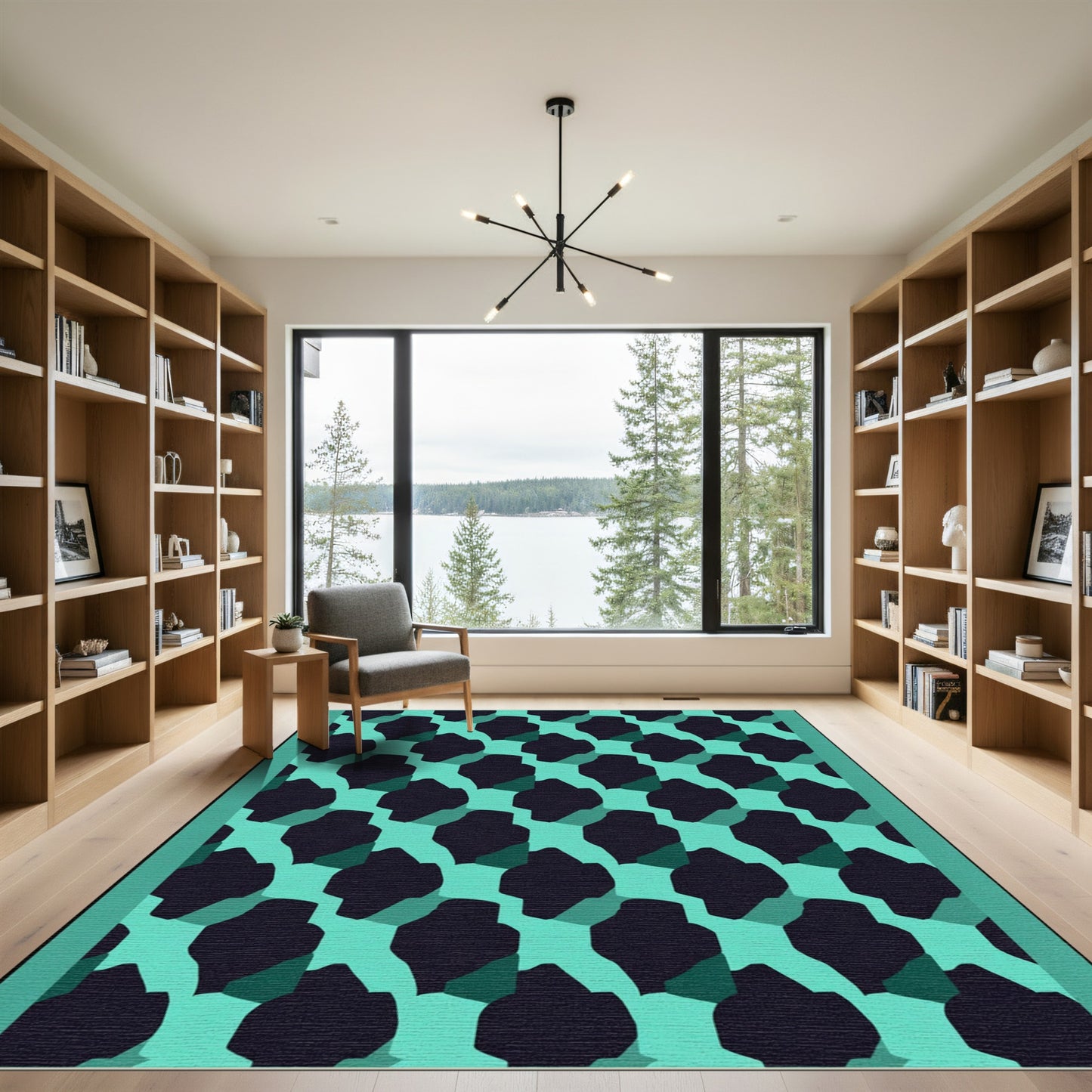 Teal Geometric Overlay Abstract Rug