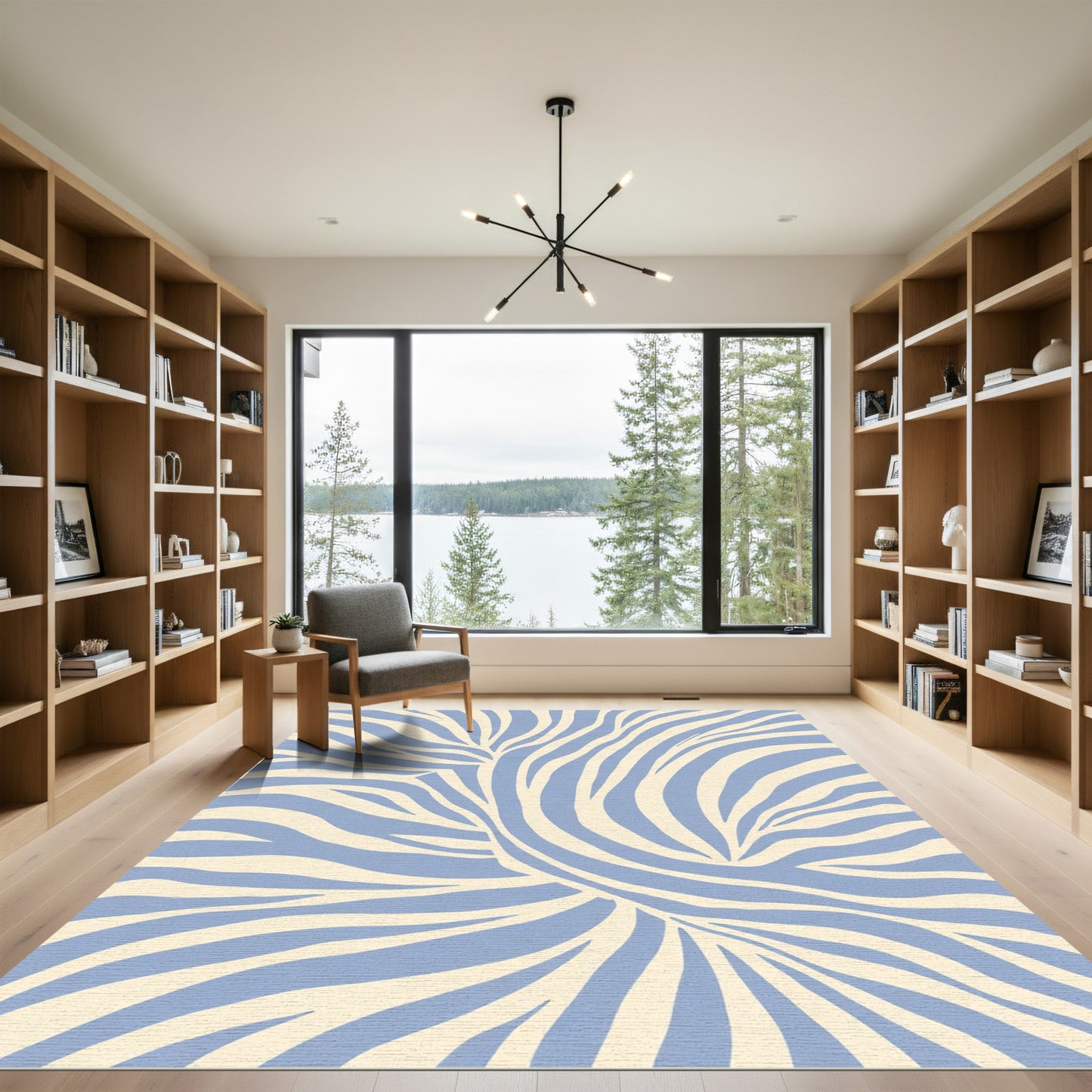 Soft Blue Abstract Zebra Stripes Rug