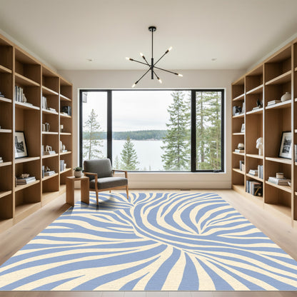 Soft Blue Abstract Zebra Stripes Rug