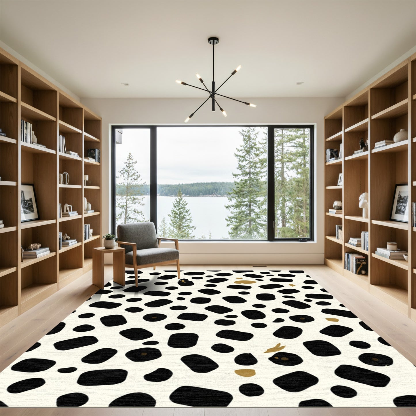 Black White Gold Spotted Abstract Rug