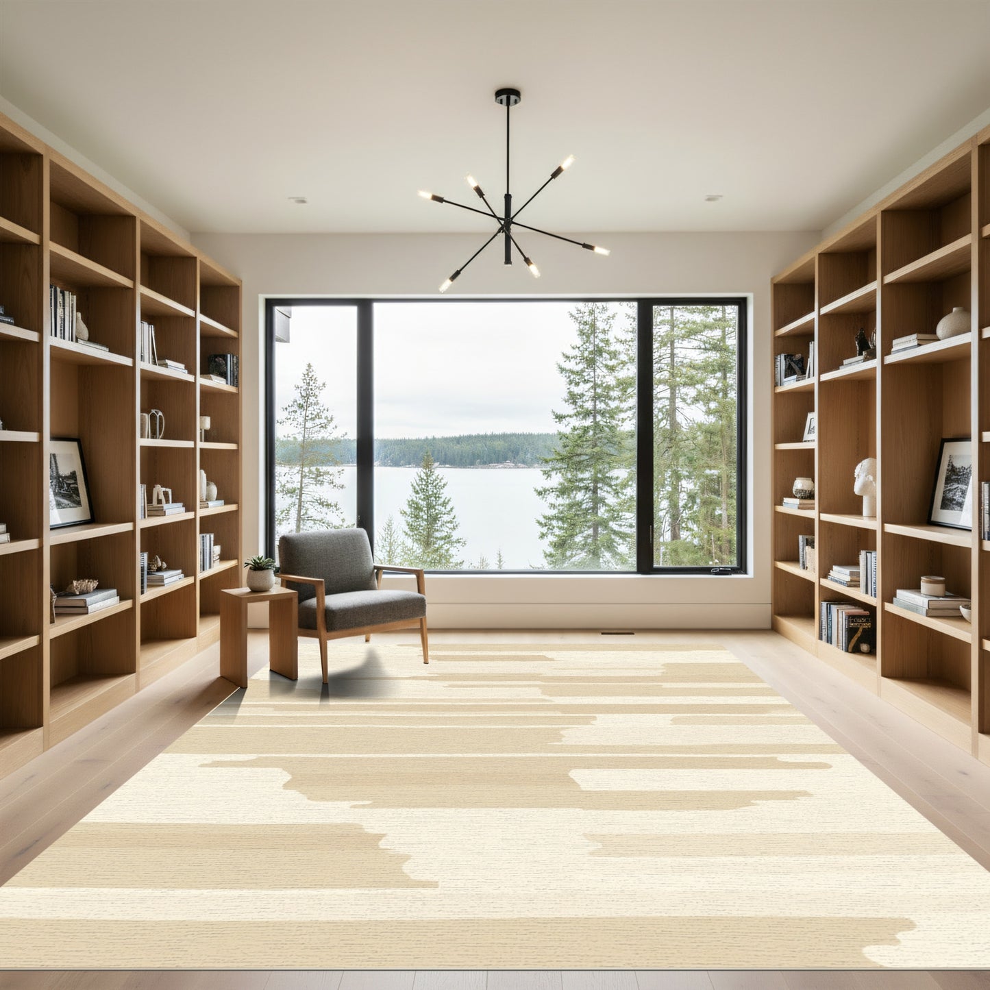 Soft Beige Brushstroke Horizontal Lines Rug