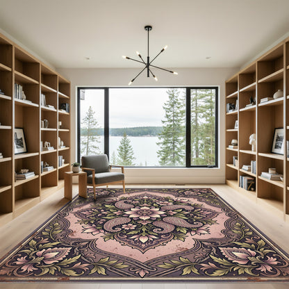 Vintage Blush Paisley Floral Medallion Rug