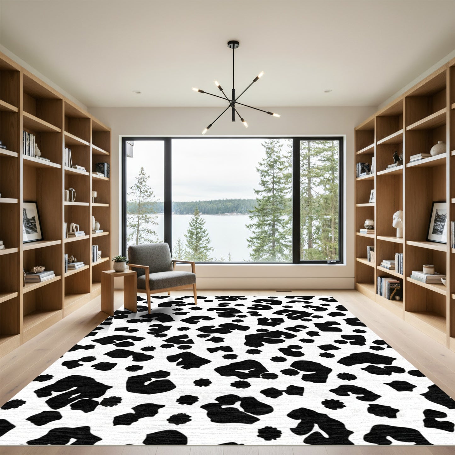 Black White Spotted Animal Hide Rug