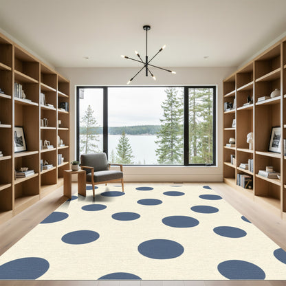 Cream Blue Polka Dot Scatter Rug