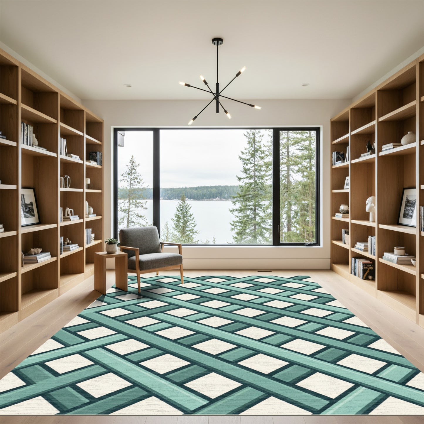 Teal Mint Interwoven Diagonal Grid Rug
