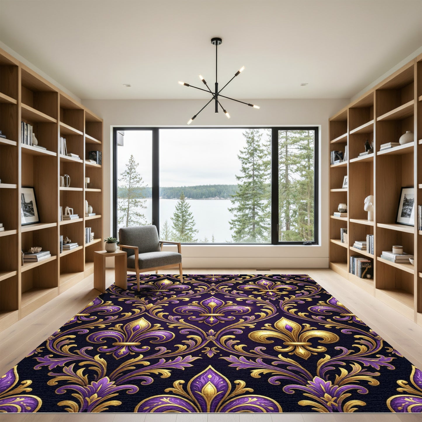 Royal Purple and Gold Fleur-de-lis Rug