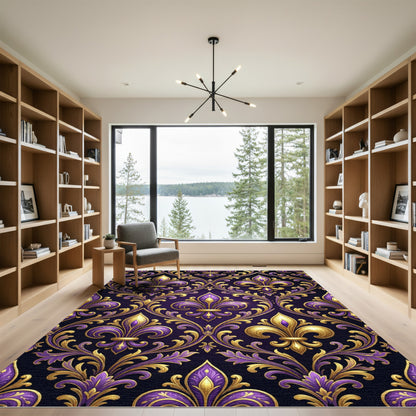 Royal Purple and Gold Fleur-de-lis Rug