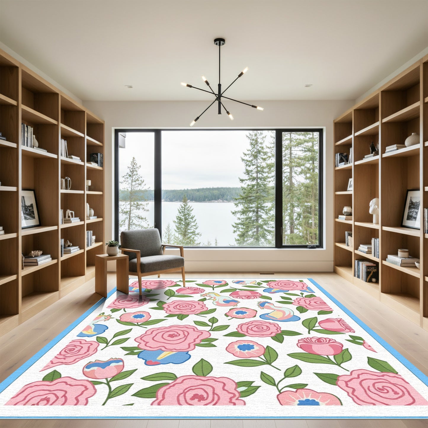 Pink Rose And Creatures Floral Collage Rug