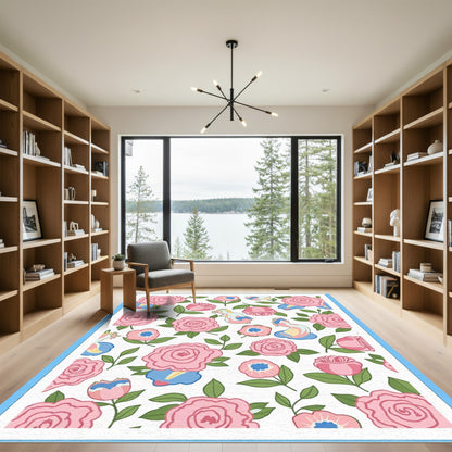 Pink Rose And Creatures Floral Collage Rug