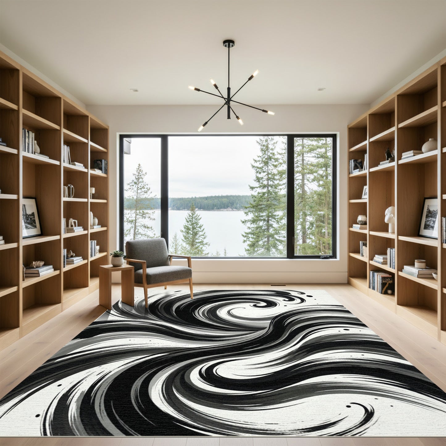 Monochromatic Ink Swirl Abstract Rug