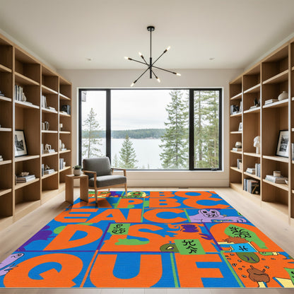 Bold Orange Alphabet Characters Contemporary Rug