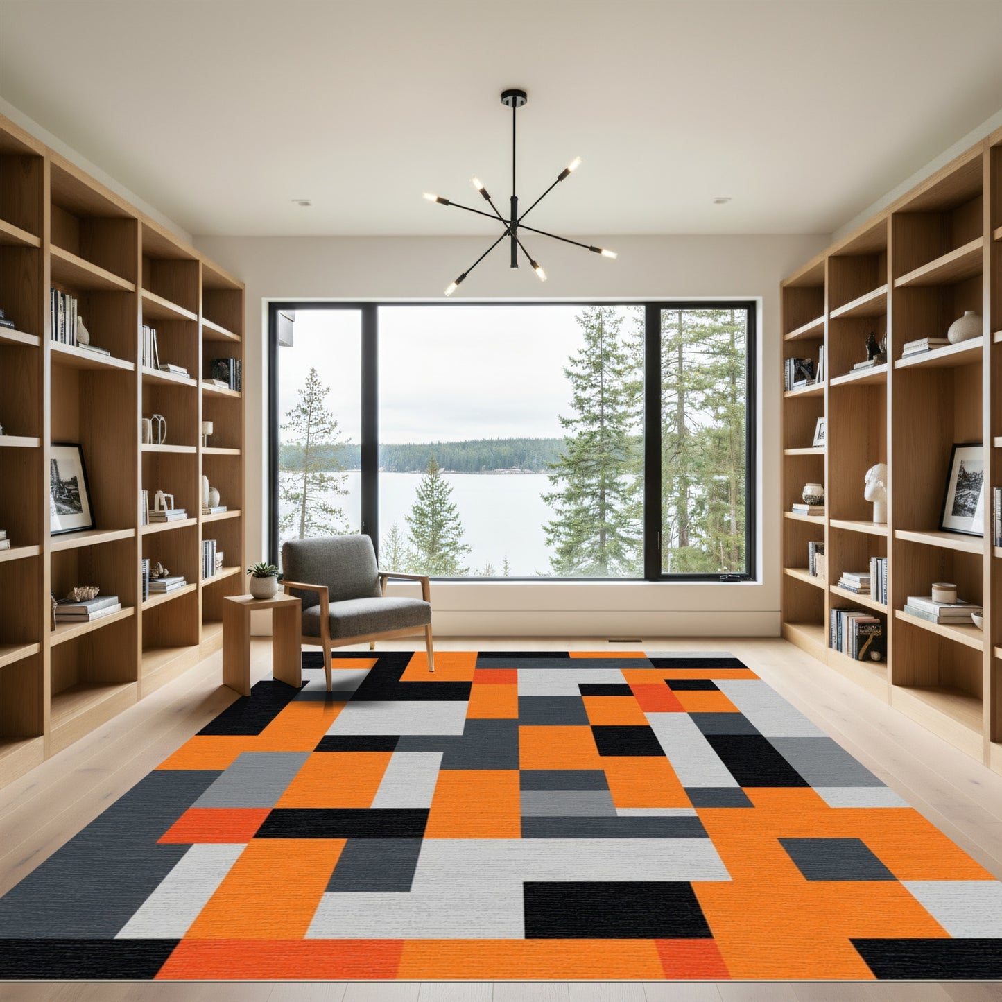 Bold Orange Gray Black Rectangles Rug