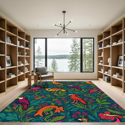 Vibrant Emerald Parrot Foliage Medley Rug